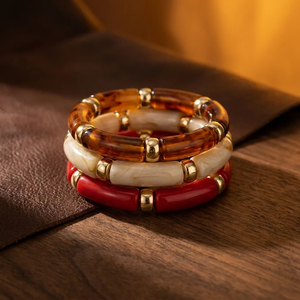 Amber-Tone Acrylic Stack Bracelets