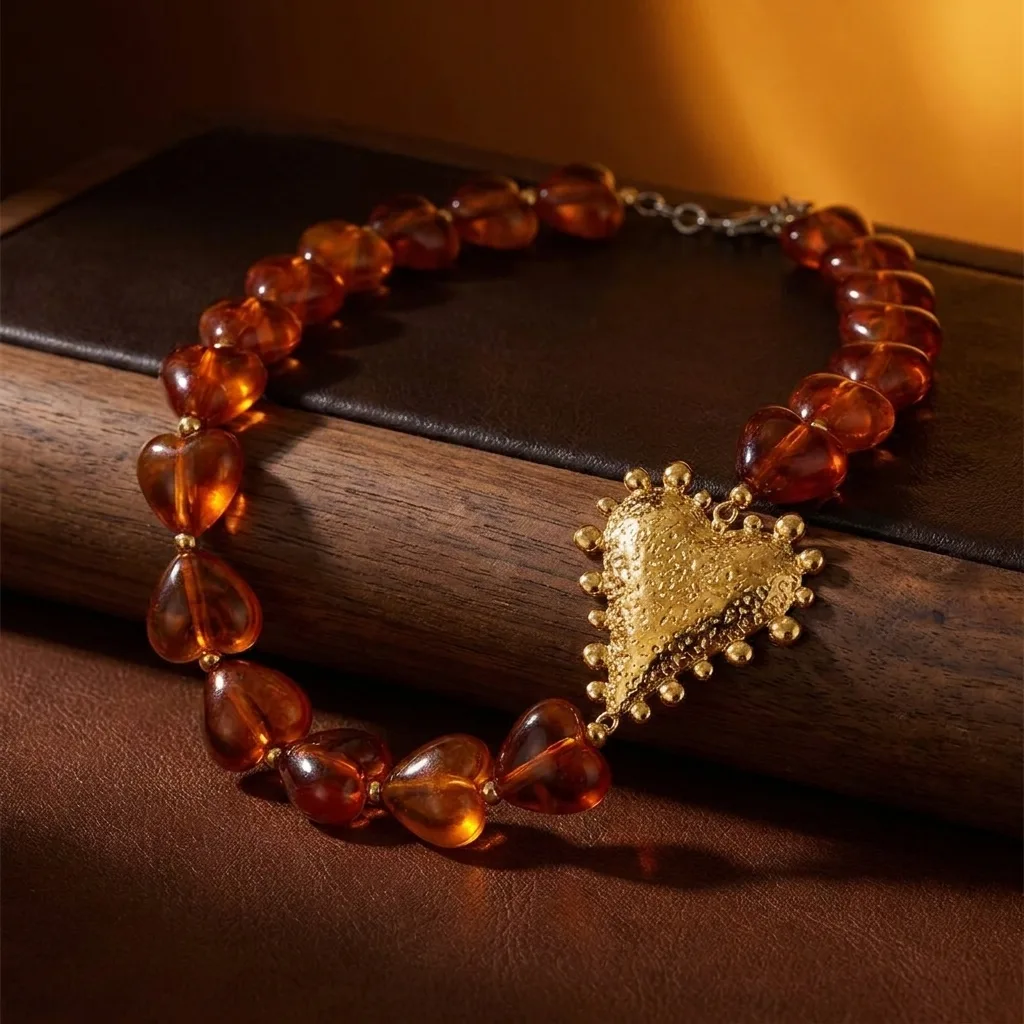 Amber-Tone Heart Pendant
