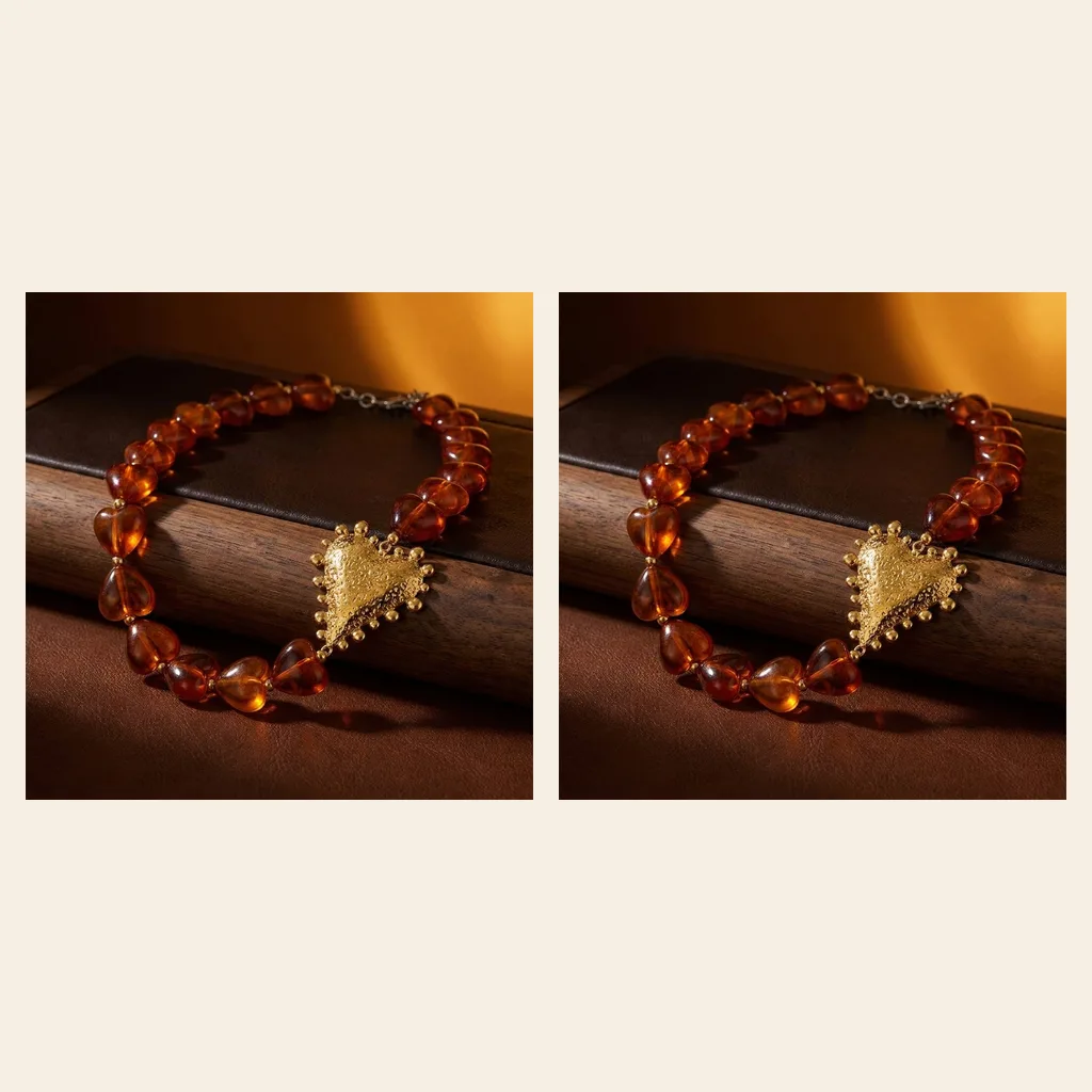 Amber-Tone Heart Pendant