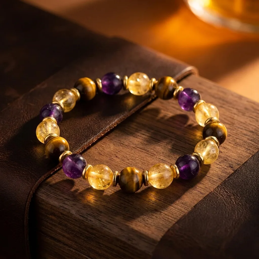 Citrine, Tiger Eye & Amethyst Bracelet