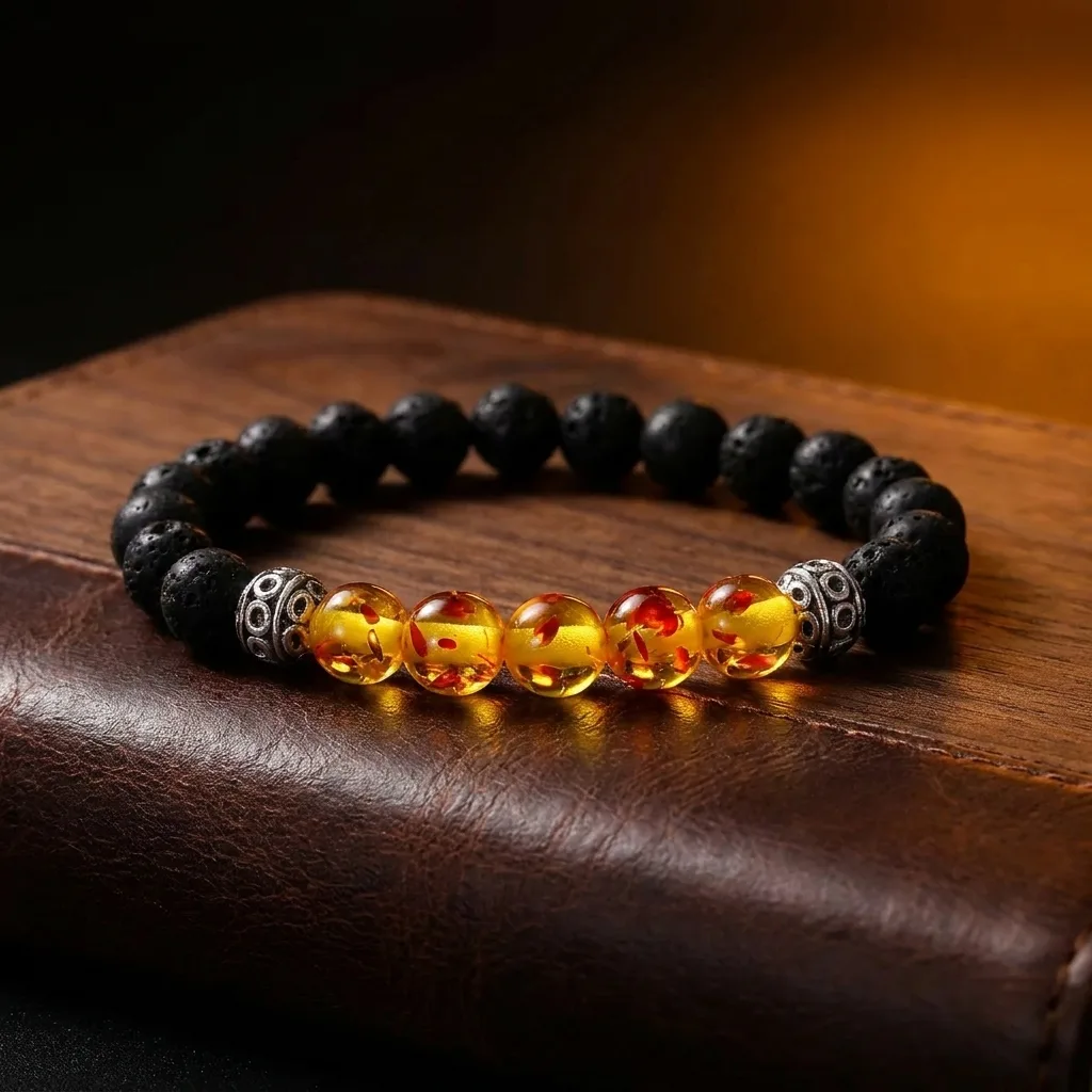 Lava & Honey-Tone Bead Bracelet