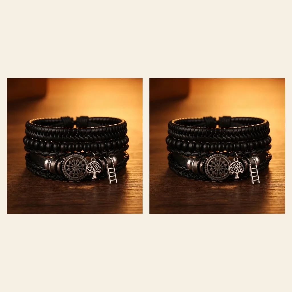 Leather Wrap Bracelets, Set of 4