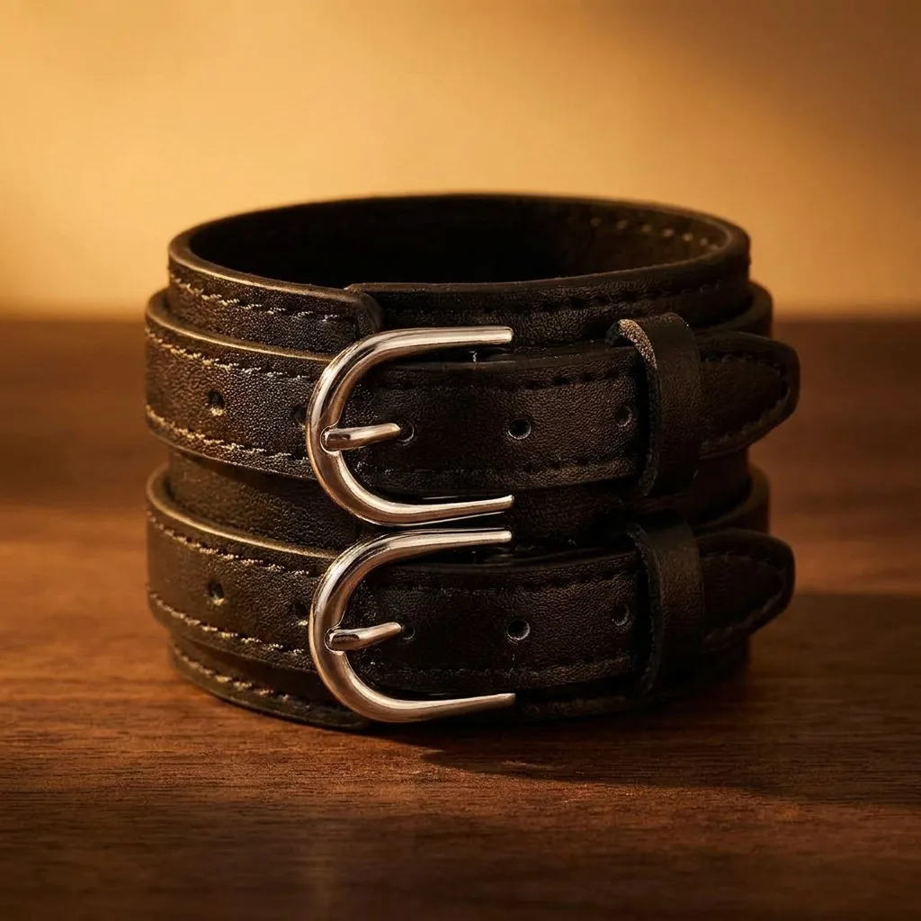 Wide Leather Cuff with Buckle